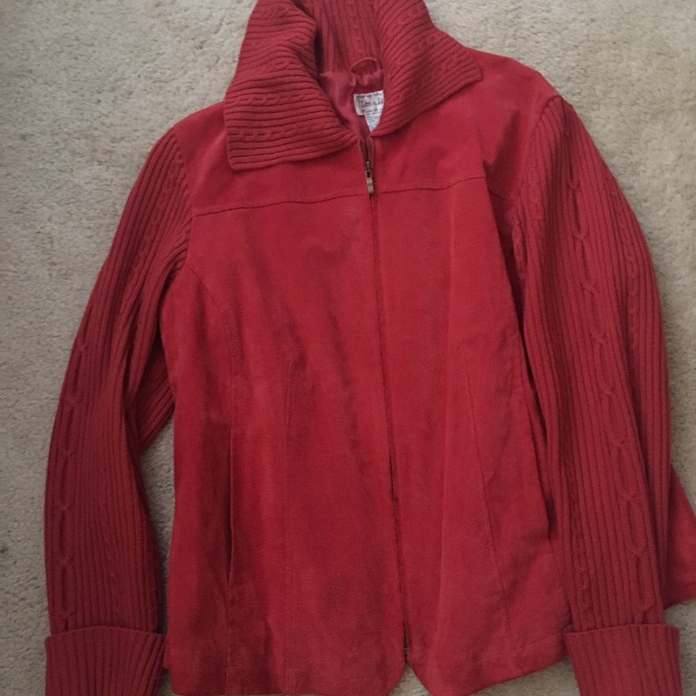 Suede leather jacket with sweater sleeves